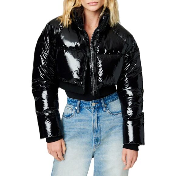 Blank NYC Jacket Women’s L Black Crop Puffer in Cold Lover Shine Nylon High Neck - Picture 8 of 15